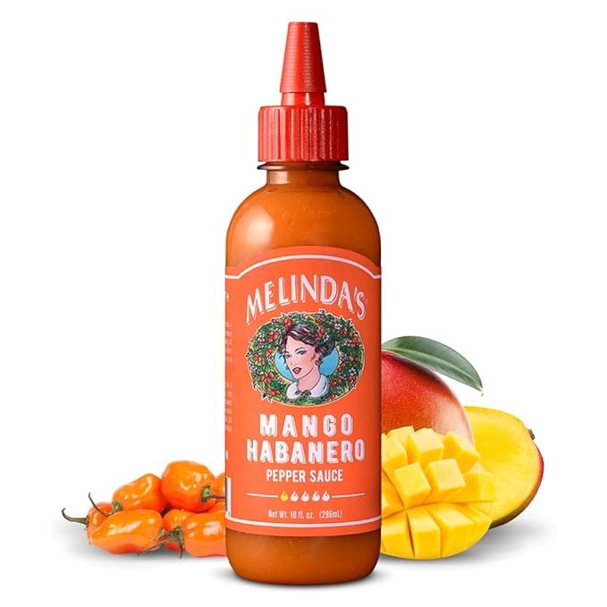 Melindaâ€™s Mango Habanero Hot Sauce - Sweet & Mild Mango Habanero Sauce Made with Real Mango, Fresh Peppers, Vinegar, Carrot & Lime - 10oz Squeeze, 1 Pack