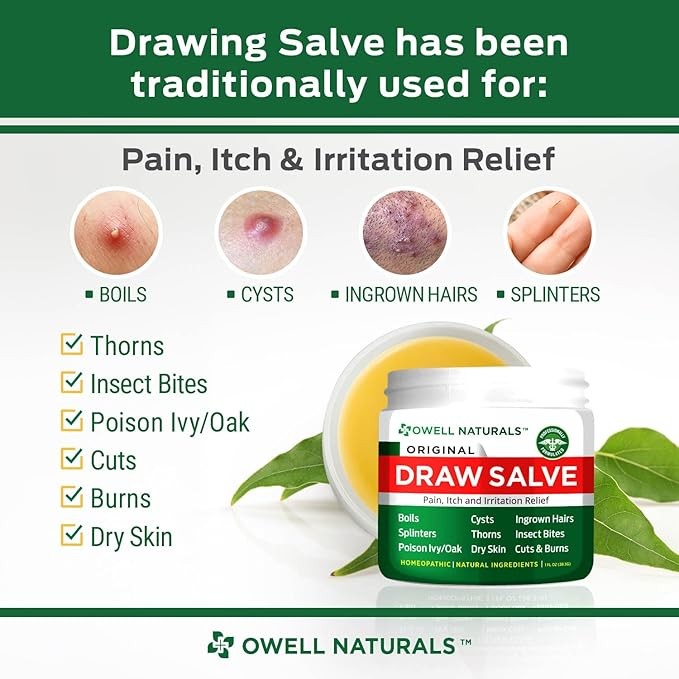 OWELL Naturals Drawing Salve Ointment 1oz, ingrown Hair, Boil, Splinter Remover, Bug Spider Bites, bee Sting, Mosquito bite Itch, Poison Ivy thumbnail 2