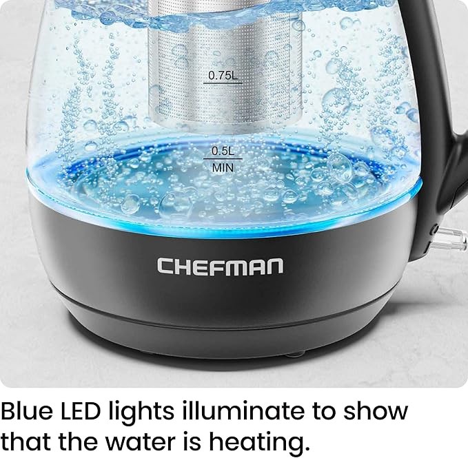 Chefman Electric Kettle with Tea Infuser, 1L 1500W, Removable Lid for Easy Cleaning, Boil-Dry Protection, Stainless Steel Filter, BPA Free, Auto Shut Off Hot Water Boiler, Small Electric Tea Kettle thumbnail 6