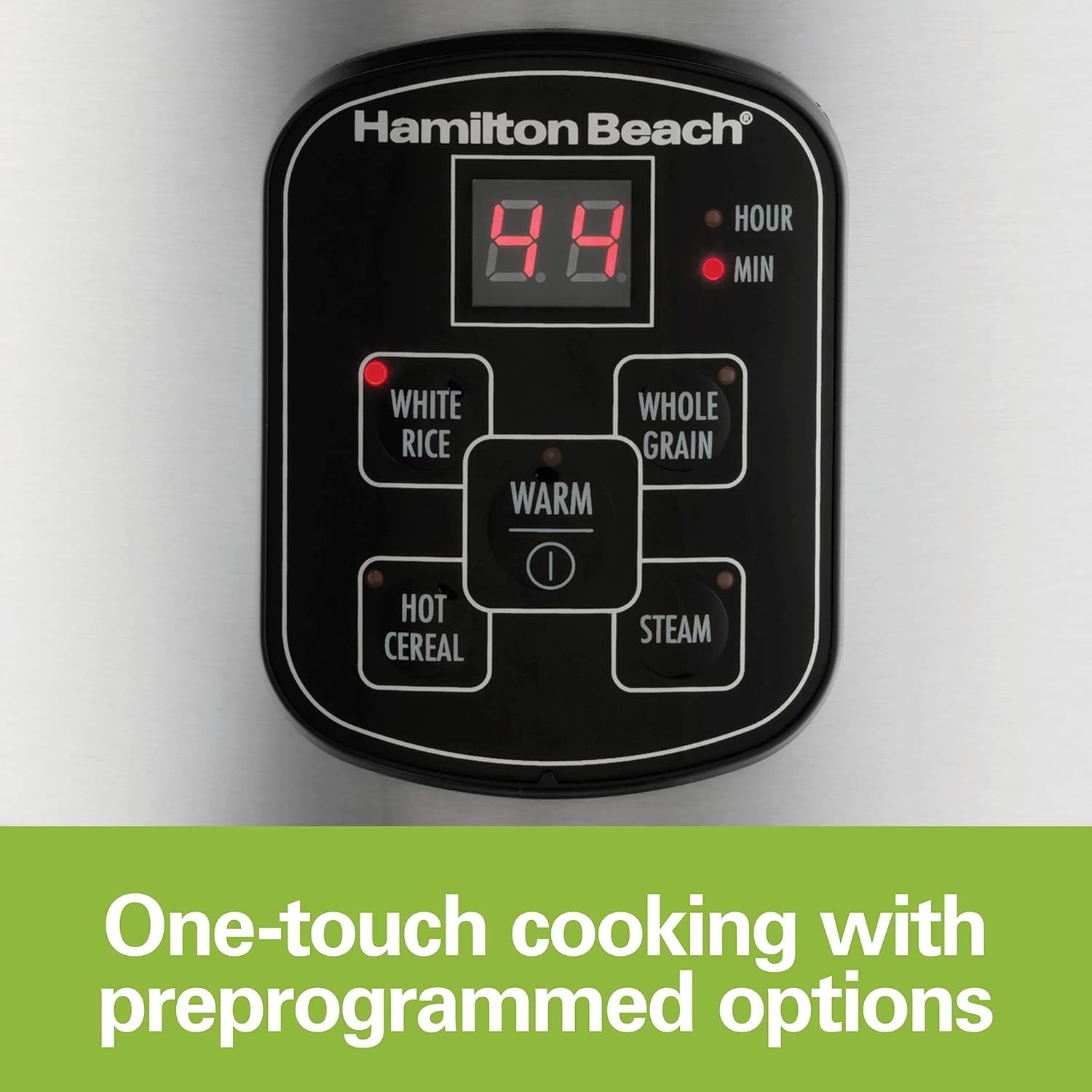Open Box Hamilton Beach Digital Programmable Rice Cooker & Food Steamer, 8 Cups Cooked (4 Uncooked), With Steam & Rinse Basket, Stainless Steel thumbnail 5