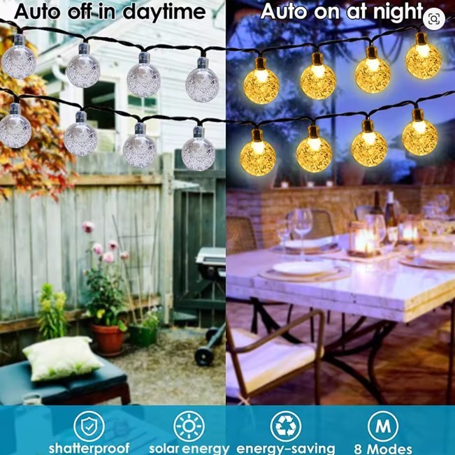 Solar String Lights Outdoor Bubble Ball Lighting String 8 Lighting Modes for Garden Wedding Birthday Holiday Theme Decoration 12M 100LEDS thumbnail 3