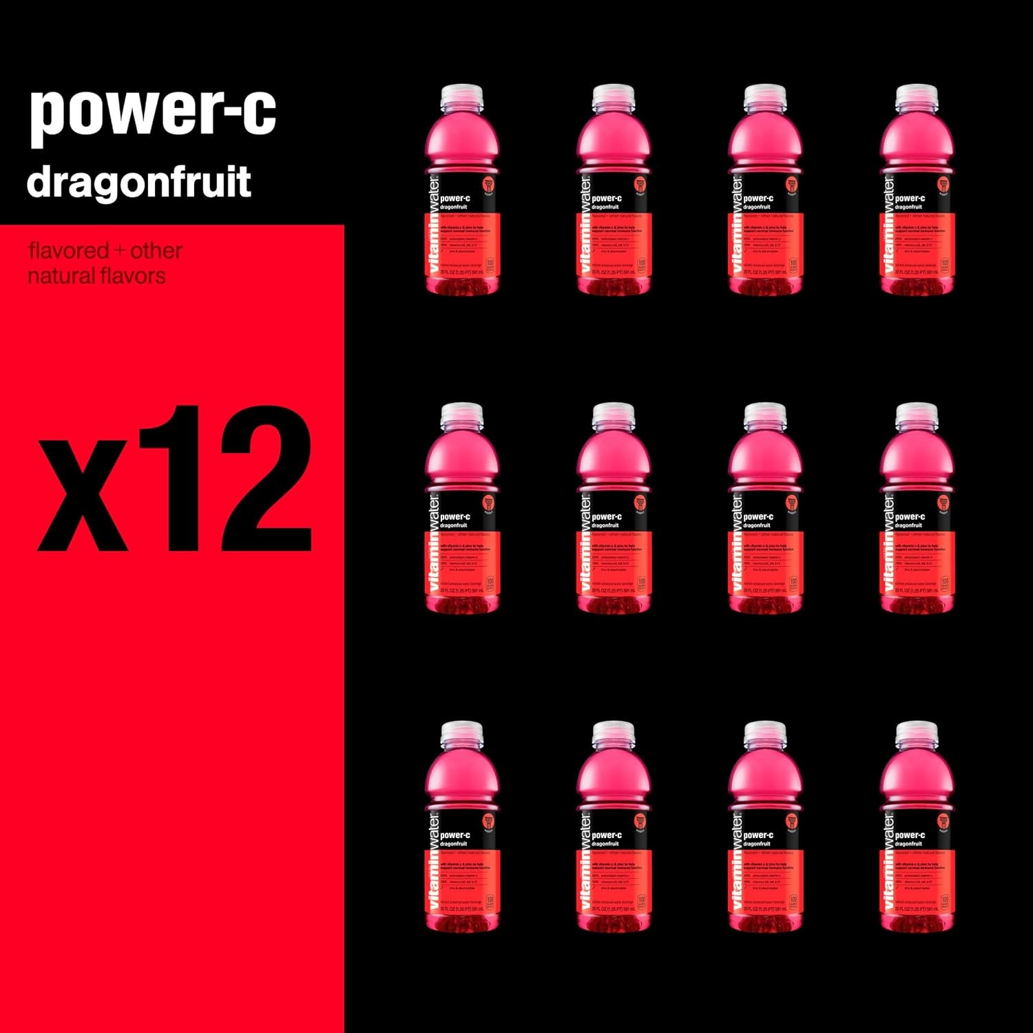 vitaminwater power-c electrolyte enhanced water w/vitamins, dragonfruit drinks, 20 fl oz, 12 Pack thumbnail 4