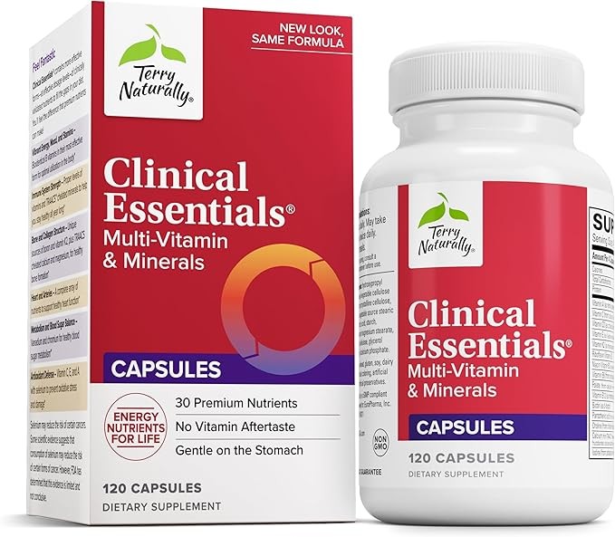 Terry Naturally Clinical Essentials - Supplement to Aid Bone, Cardiovascular & Immune Health - Supplement with Chelated Minerals - Supplement with B-Vitamins & Vitamin C - 120 Tablets
