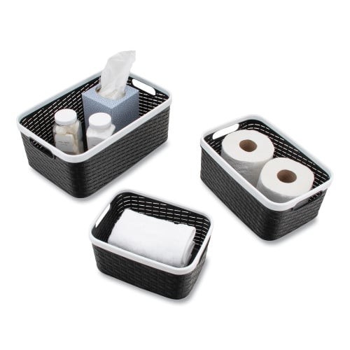 Advantus Open Lid Storage Bin, Assorted Sizes, Black/White, 3/Pack (39220) thumbnail 4