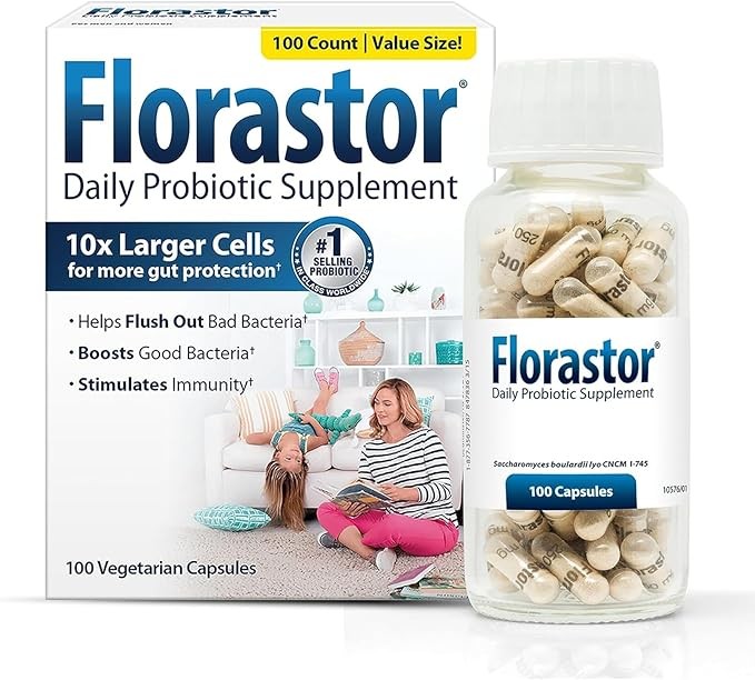Florastor 250 mg Daily Probiotic Supplement - 100 Vegetarian Capsules