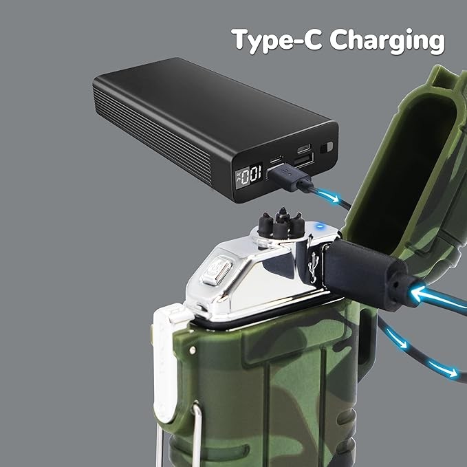 2 Pack Waterproof Lighter Outdoor Electric Lighter Dual Arc Lighter Windproof Lighter USB Rechargeable Lighter Flameless Plasma Lighter Camping Hiking Adventure Survival Tactical Gear thumbnail 5