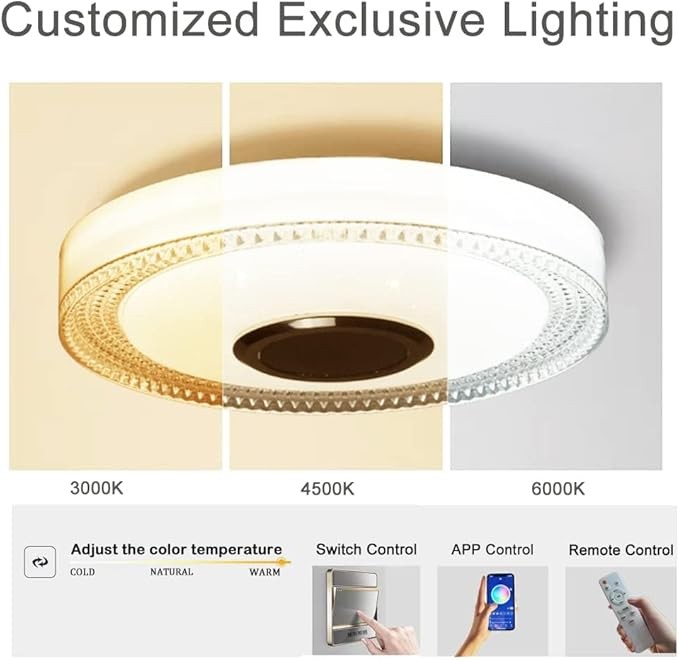 Waterproof Smart LED Shower Ceiling Light Fixture with Bluetooh Speaker,18W 11Inch,3000-6500K Dinmmable RGB Color Changing Music Lamp with App+2.4G Remote Control for Bathroom,Bedroom,Kid Room thumbnail 3