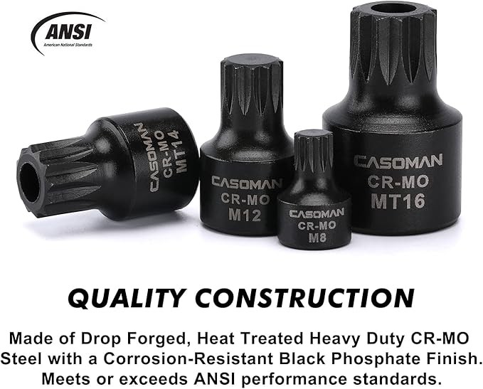 CASOMAN 9-Piece Low Profile Impact Triple Square Bit Socket Set, Includes Storage Rail, 1/4", 3/8" and 1/2" Drive, CR-MO Steel, Designed for Impact Use thumbnail 4