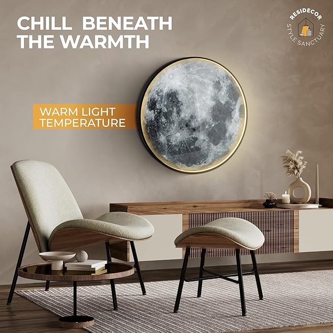 Dimmable Modern Moon Wall Lamp 20W LED 23.6 inch Wall Light Fixture Plug in with Remote Control Wall Light for Hallway Office Living Room Bedroom Spa Study Cafe Decoration thumbnail 5
