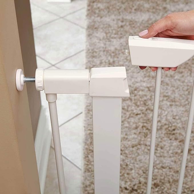MidWest Homes for Pets 39 Inches Tall Walk-Through Steel Pet Gate, Pressure Mounted Dog Gate Measures 29-38 Inches Wide & Includes Two 3-Inch-Wide Extensions, White thumbnail 2