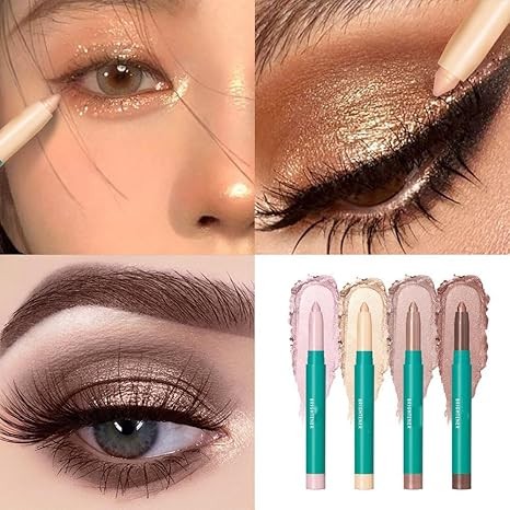 4Pcs Eyeshadow Stick, Eye shadow Brightener Stick Glitter Highlighter Makeup Eye Liner, Shimmer Creamy Long Lasting Eye Makeup. (4 colors) thumbnail 4