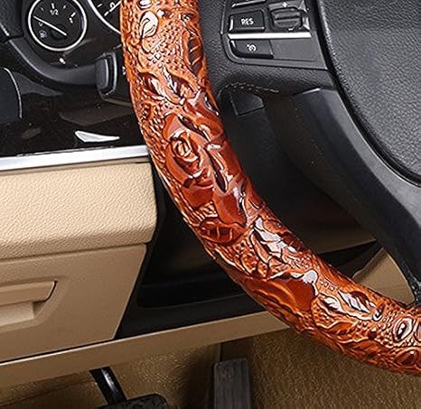Leather Auto Car Steering Wheel Cover,Anti Slip Universal 15 Inch,Brown Crocodile with Rose Grain thumbnail 4