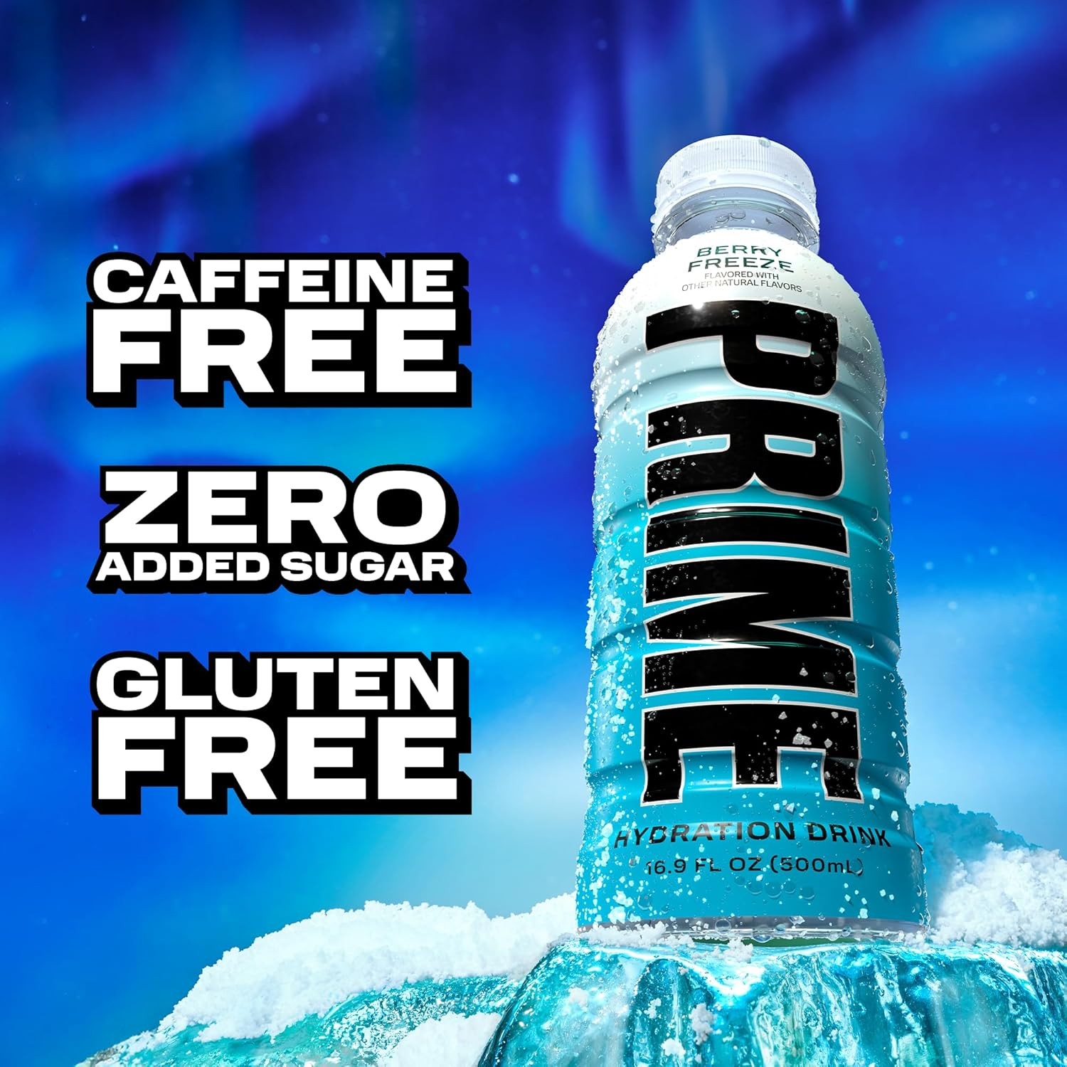 PRIME Hydration BERRY FREEZE, Sports Drinks, Electrolyte Enhanced for Ultimate Hydration, 250mg BCAAs, B Vitamins, Antioxidants, Low Sugar, 16.9 Fl Oz, 12 Pack thumbnail 3