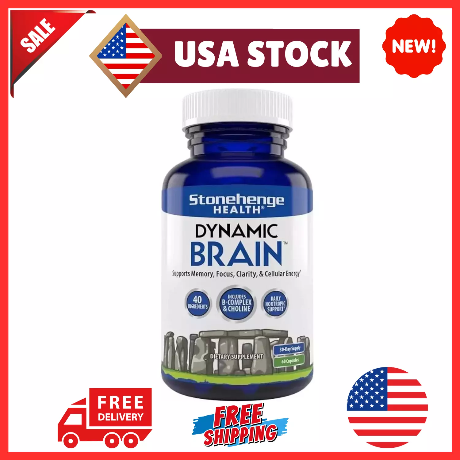 Stonehenge Health Dynamic Brain Supplement For Enhanced Memory and Focus NEW