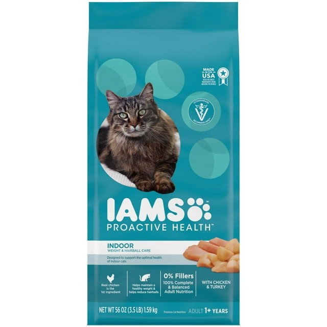 Iams Proactive Health Indoor Weight & Hairball Control Dry Cat Food For Adult Cats, 3.5 Lb. Bag