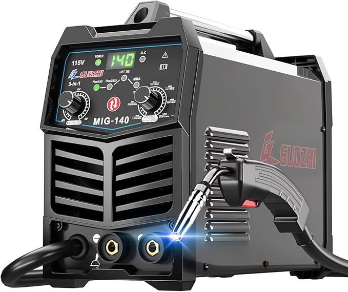 GZ GUOZHI 140A MIG Welder, 3 in 1 Welder FLUX MIG/ARC/Lift TIG Multi-Process Mig Welder, 110V Welding Machine, Welder Machine 110v Flux Core Welder with Welding Gun