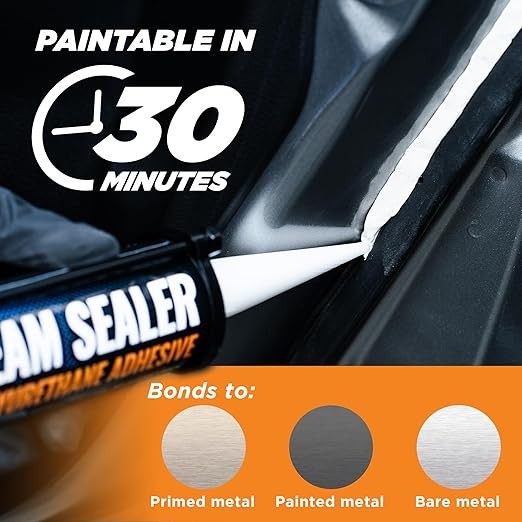 Professional Automotive Seam Sealer, Paintable Quick-Set Polyurethane Auto Body Seam Sealer for Metal Surfaces of Cars, Trucks, Etc, Includes Gloves & Tip - White RV Roof Sealant thumbnail 5