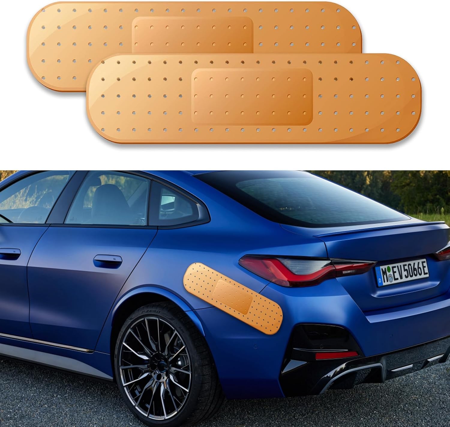2PCS Car Bandaid Sticker, Giant Car Bumper Sticker Large Bandage Decal, Bandage Funny Automotive Decal, Car Decor Accessories Band-Aid Shape Stickers Large Decals Universal for Vehicle (Beige*2)