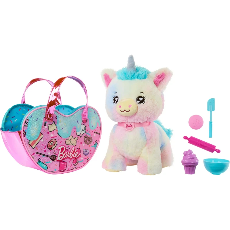 Barbie Stuffed Animals, Unicorn Toys, Plush with Purse and 5 Accessories, Chef Pet Adventure
