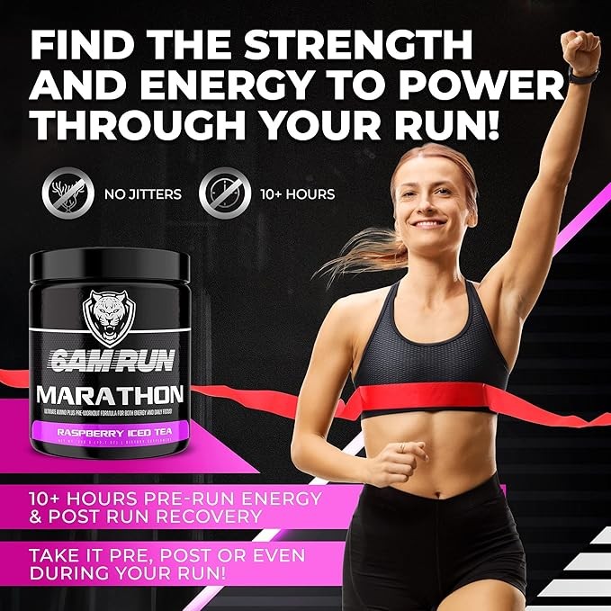 6AM Run Marathon, Pre-Workout Powder for Distance Running, Essential Amino Energy for Cardio & Stamina, All-Natural High-Energy Formula with No Jitters, Raspberry Iced Tea, 40 Servings thumbnail 4