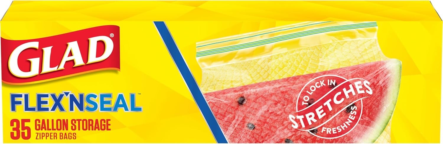 Glad Flex'N Seal Food Storage Plastic Bags, Gallon, 35 Count (Package May Vary)