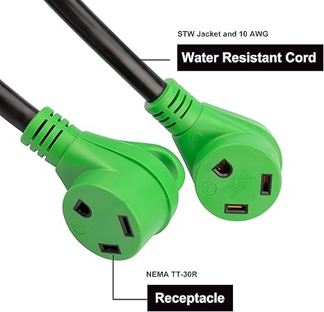 RVGUARD RV Y Adapter Cord with Handle 30 Amp TT-30 Male Plug to Two 30 Amp TT-30 Female, Green thumbnail 3