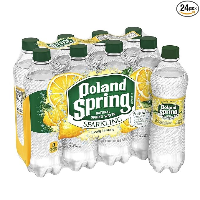 Poland Springs Lemon Sparkling Water, 16.9 Ounce -- 24 per case.