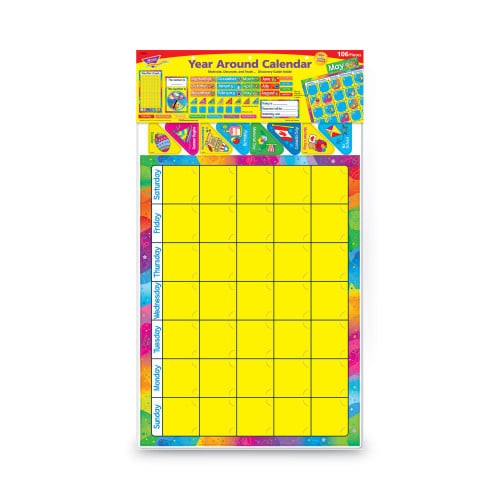 TREND Year Around Calendar Bulletin Board Set, 12-Month Calendar, 22" x 17", Assorted Colors, 106/Set (T8096)