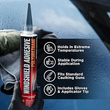 Polyurethane Windshield Adhesive - Quick Curing & Weather Resistant Auto Glass Adhesive, Vertical & Overhead Application, Windshield Repair Kit with Gloves, Applicator Tip & Cartridge - 310ml Black thumbnail 3
