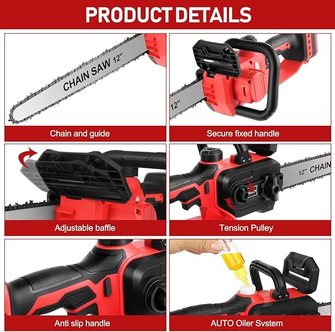 Mini Chainsaw Cordless Compatible for Milwaukee M18 18V Battery (Without Battery) 12 Inch Handheld Brushless Electric Chainsaw with Auto Oiler & Security Lock, for Wood, Trees Cutting (Tool Only) thumbnail 2