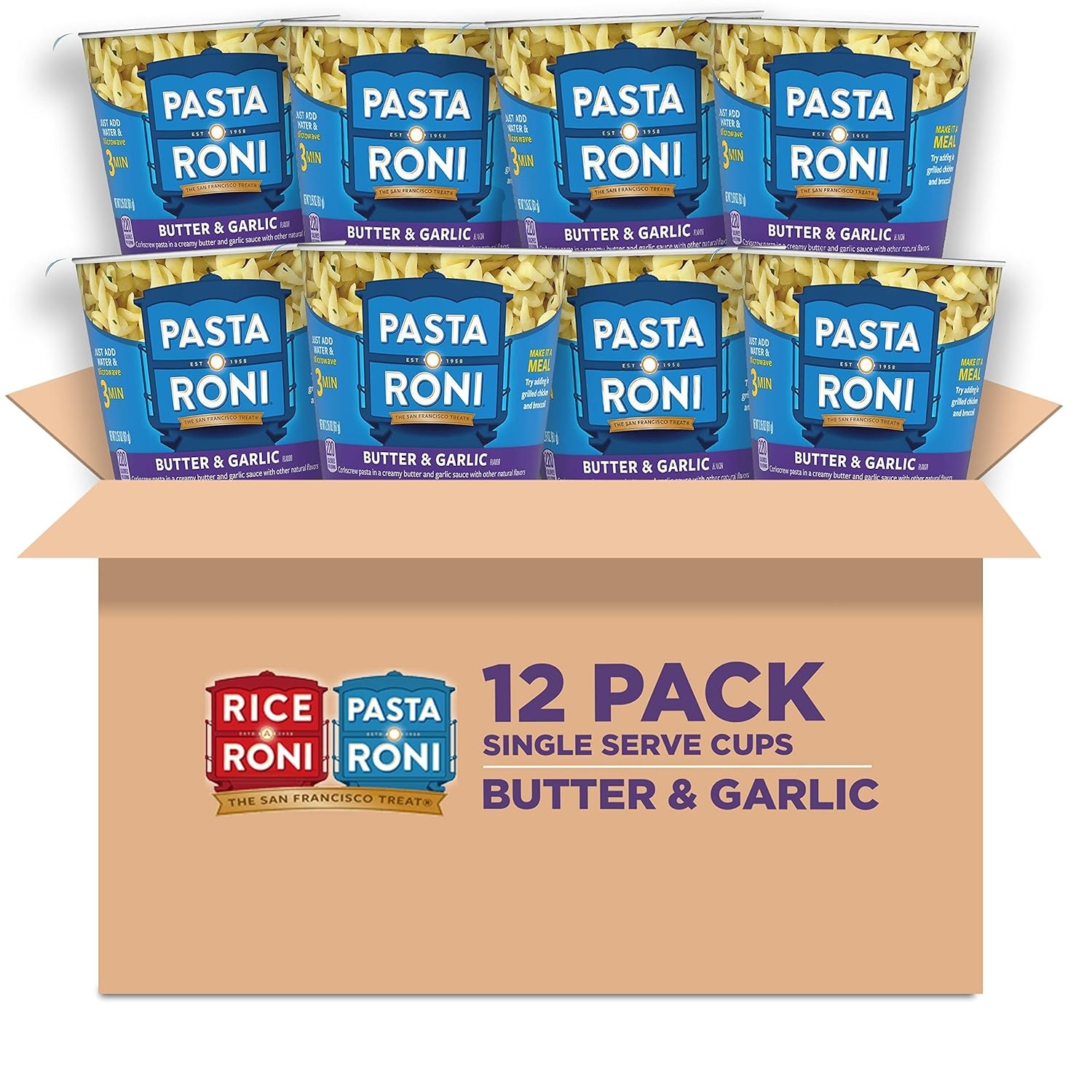 Pasta Roni Cups Mix, Butter & Garlic Pasta, 2.15 Oz (Pack of 12)