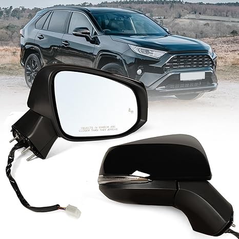 Right Passenger Side Mirror Fits 2019-2023 Toyota Rav4 with Power Heated Turn Signal and Blind Spot Match Midnight Black Metallic Replace 879100R271(8 Pins)