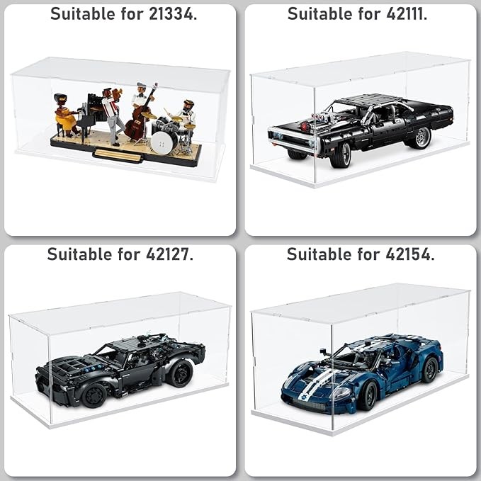 Choowin Acrylic Display Case for Lego, Diecast Car, Clear Thickened Acrylic Display Cases for Collectibles, Assemble Dustproof (White Base) thumbnail 3