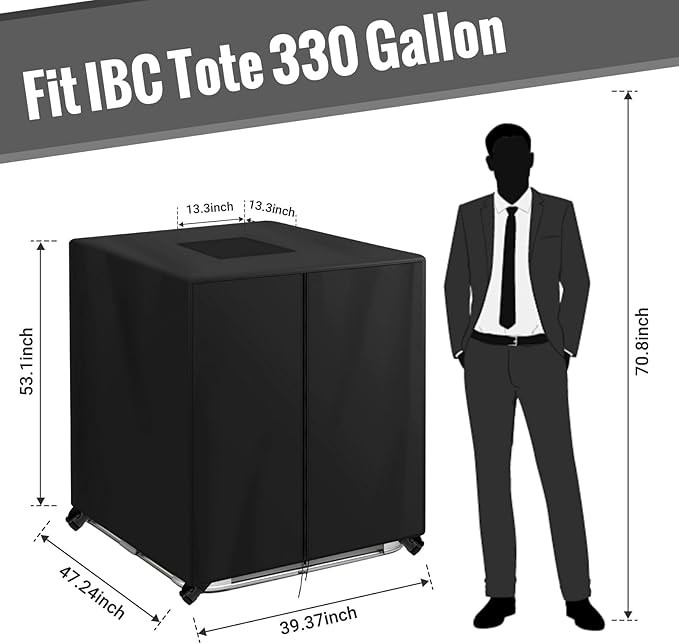 IBC Tote Cover for 330 Gallon ï¼ŒZipper 420D Heavy Waterproof Sunscreen Material Water Tank Cover for 330 Gallon 1250L (Black) thumbnail 7