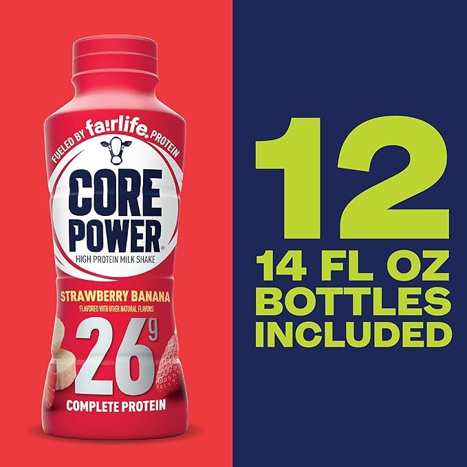 Core Power Protein Shake, Strawberry Banana, 26g Bottle, 14oz, 12 Pack thumbnail 4