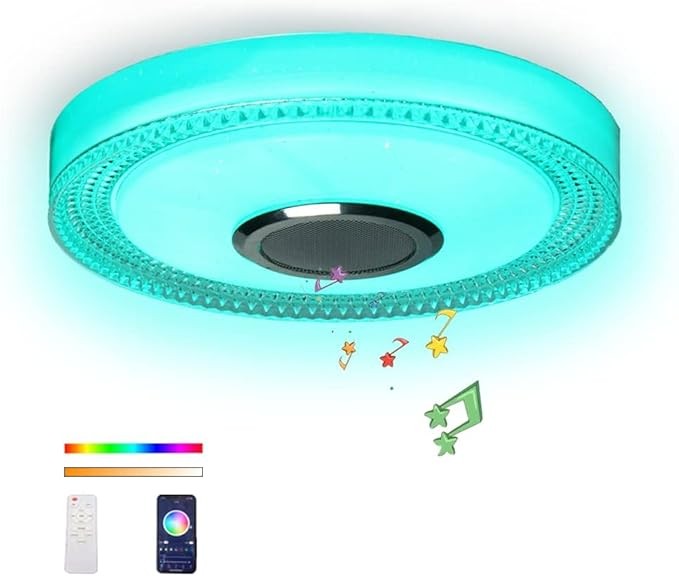 Waterproof Smart LED Shower Ceiling Light Fixture with Bluetooh Speaker,18W 11Inch,3000-6500K Dinmmable RGB Color Changing Music Lamp with App+2.4G Remote Control for Bathroom,Bedroom,Kid Room