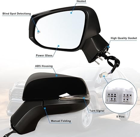 Left Driver Side Mirror Fits 2019-2023 Toyota Rav4 with Power Heated Turn Signal and Blind Spot Match Midnight Black Metallic Replace 879400R271(8 Pins) thumbnail 4