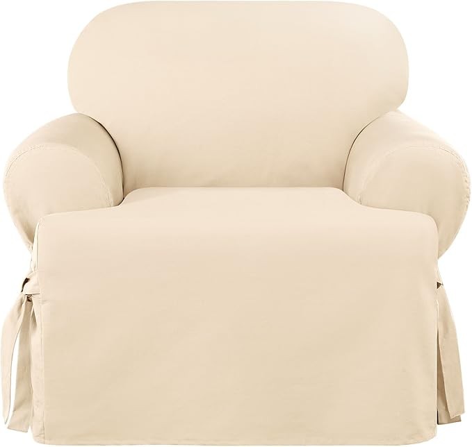 Sure Fit Heavyweight Cotton Duck One Piece Chair Slipcover - Natural (SF41860)