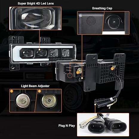 LED Headlight Assembly 500% Bright Anti-glare Headlights with Welcome DRL Turn Signal Compatible with 1988-1998 Chevy GMC C/K 1500 2500 3500 Suburban Silverado Tahoe Yukon thumbnail 3