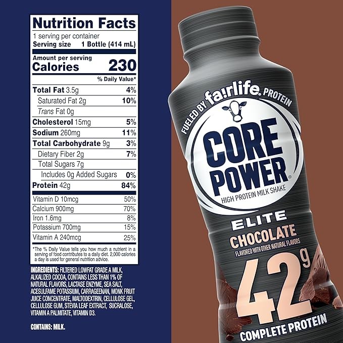 Core Power Elite High Protein Shake, Chocolate, 42g Bottle, 14oz, 12 Pack thumbnail 2