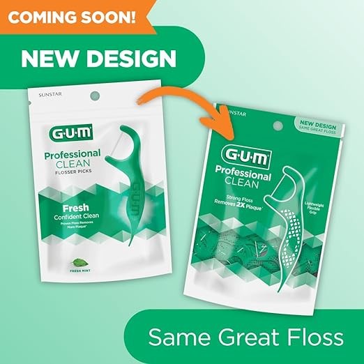 GUM Professional Clean Floss Picks - Extra Strong Shred-Resistant Floss, Easy Grip Handle - Dental Flossers for Adults - Fresh Mint Flavor, 150ct thumbnail 2