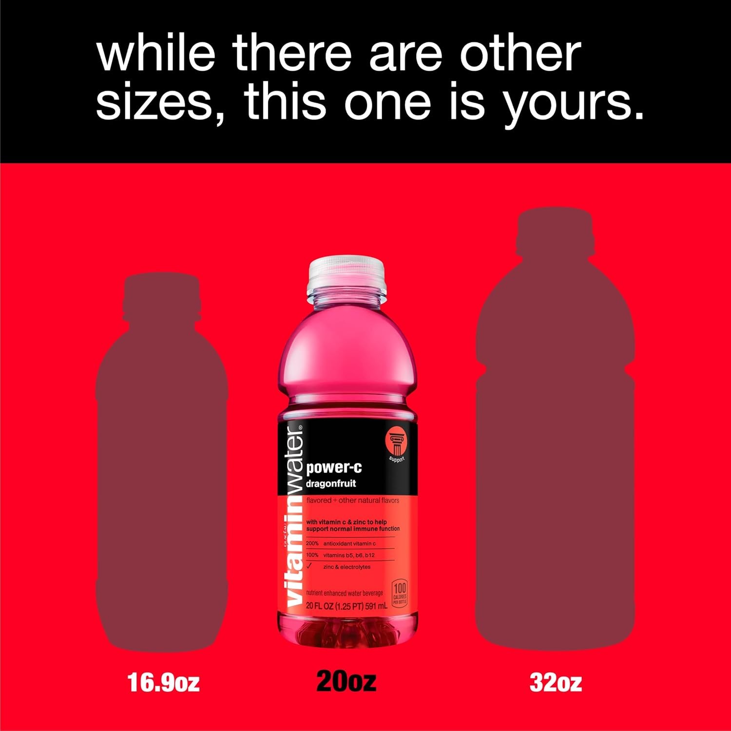 vitaminwater power-c electrolyte enhanced water w/vitamins, dragonfruit drinks, 20 fl oz, 12 Pack thumbnail 5