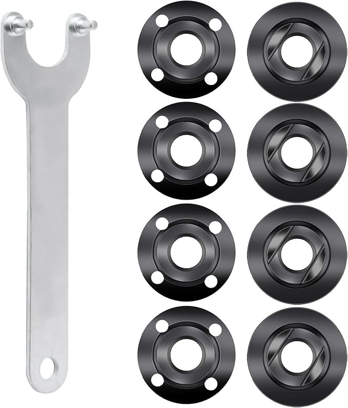 9pcs Angle Grinder Nuts, 1 Angle Grinder Wrench Spanner & 8 Angle Grinder Flange Nuts, 5/8-11 Metal Lock Compatible with Makita Dewalt Bosch Milwaukee Ryobi Metabo Grinder Nuts